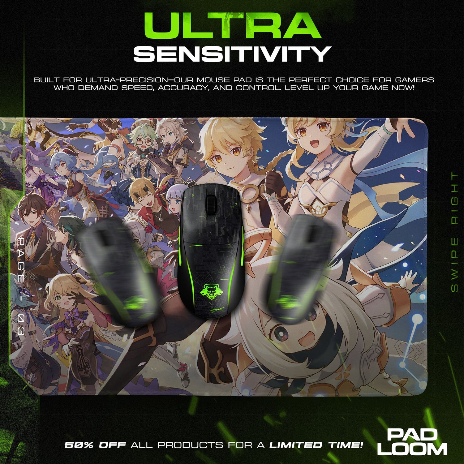 Genshin Impact Full Roster Mouse Pad, Anime Gaming Desk Mat Padloom