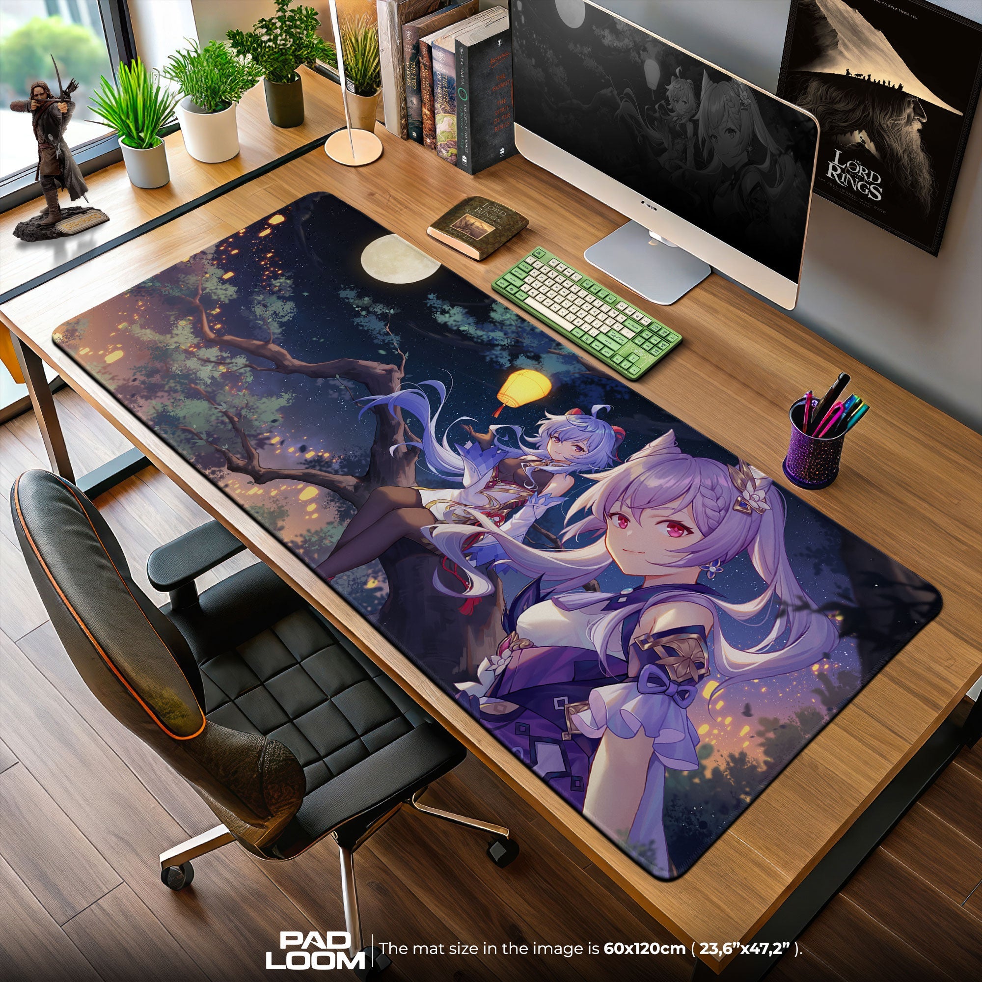 Genshin Impact Ganyu & Keqing Moonlight Mouse Pad, Anime Gaming