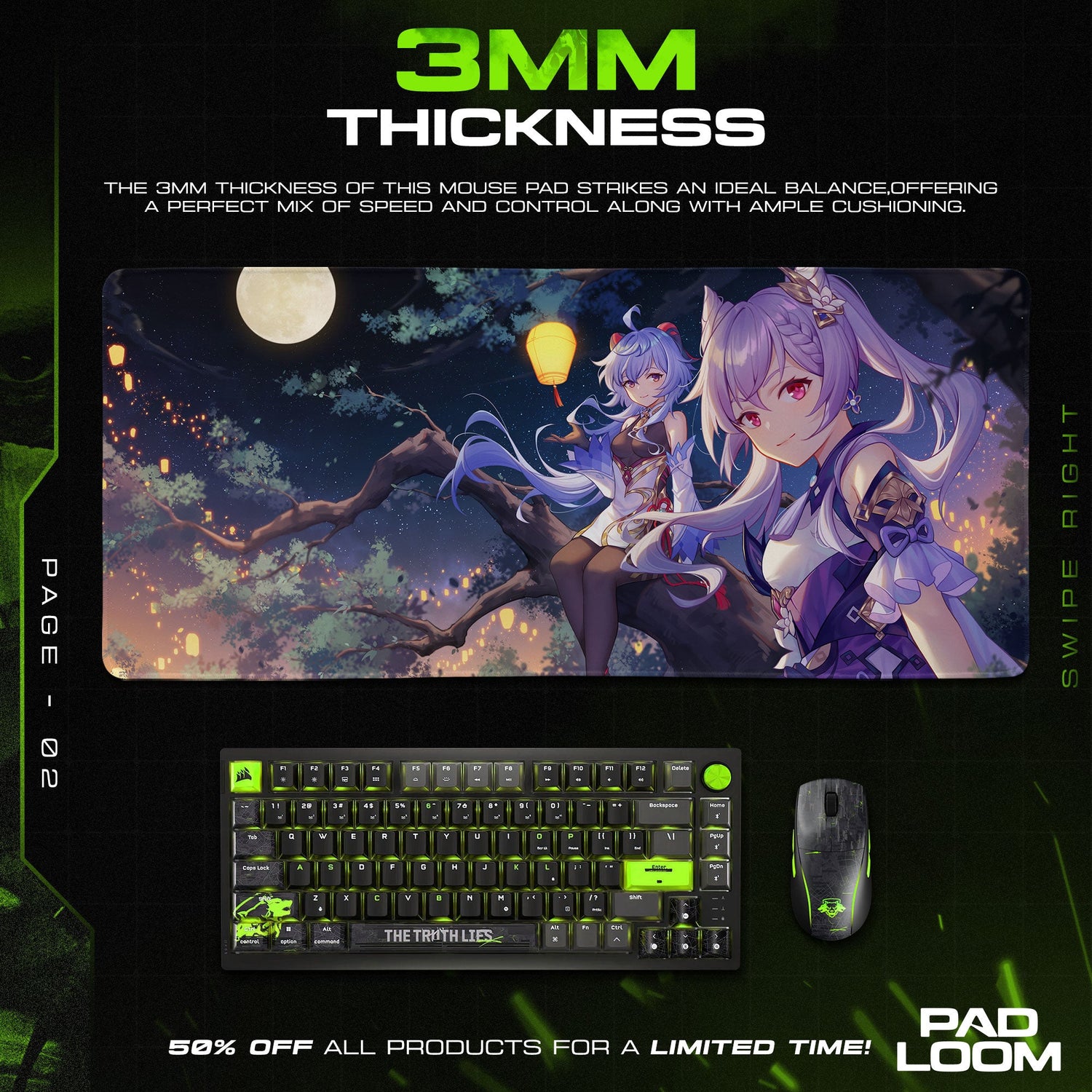 Genshin Impact Ganyu & Keqing Moonlight Mouse Pad, Anime Gaming Desk Mat Padloom