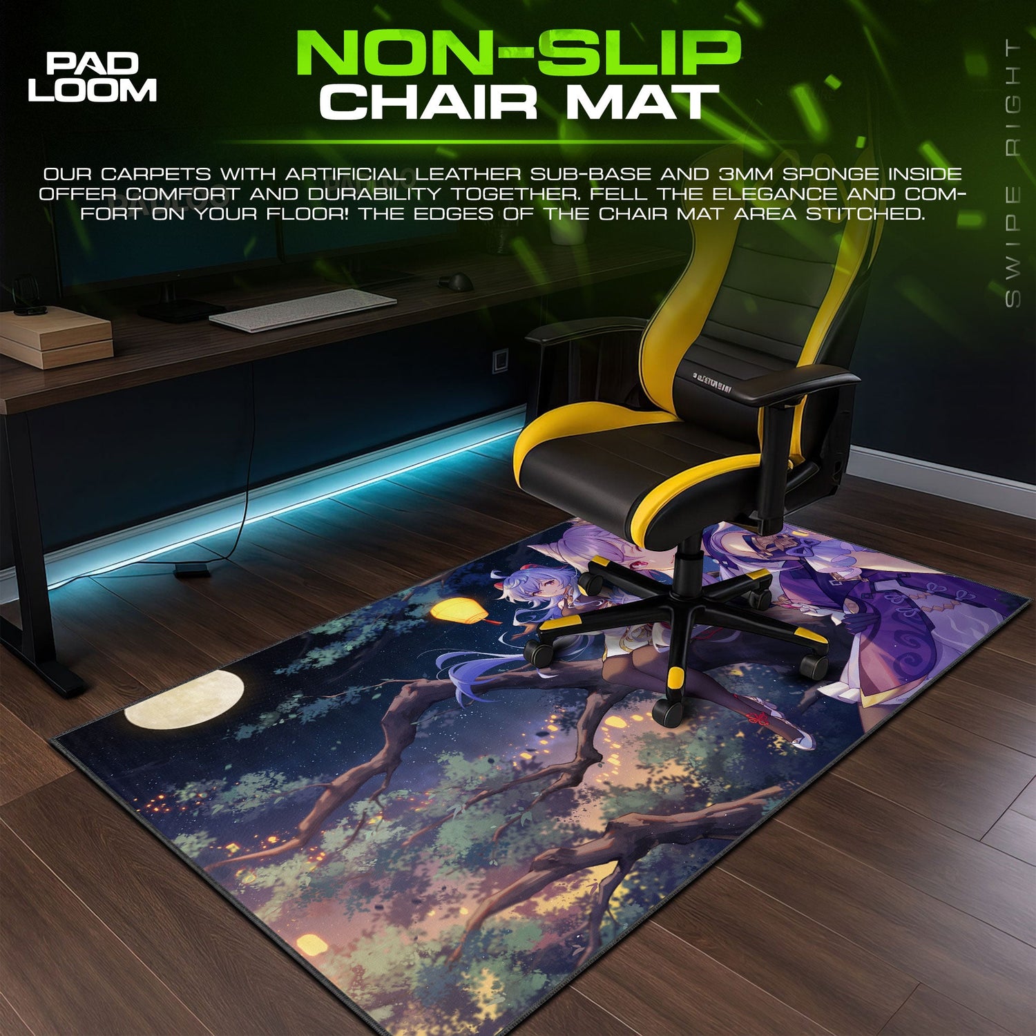 Genshin Impact Ganyu & Keqing Moonlight Mouse Pad, Anime Gaming Desk Mat Padloom