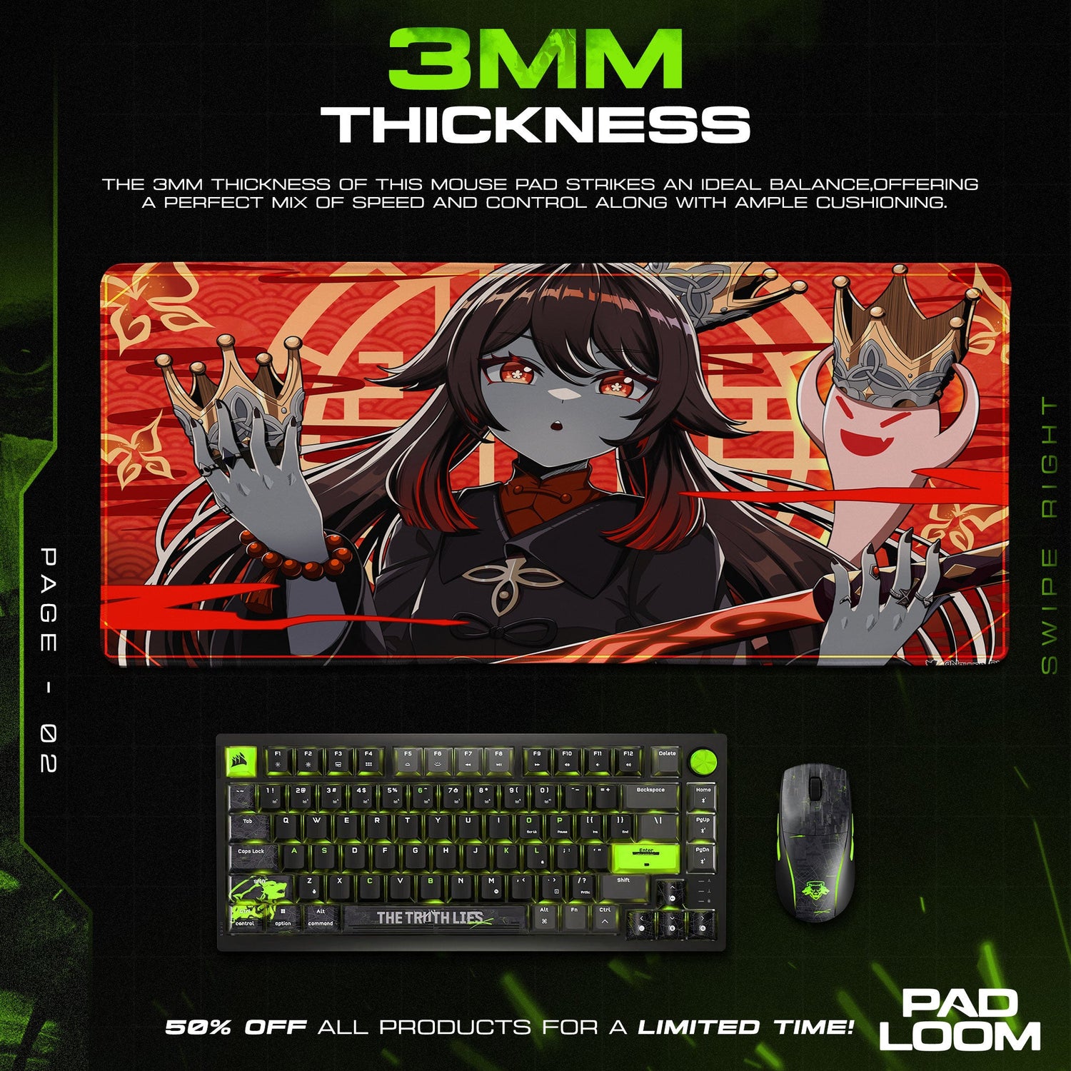 Genshin Impact Hu Tao Crown Mouse Pad, Anime Gaming Desk Mat Padloom