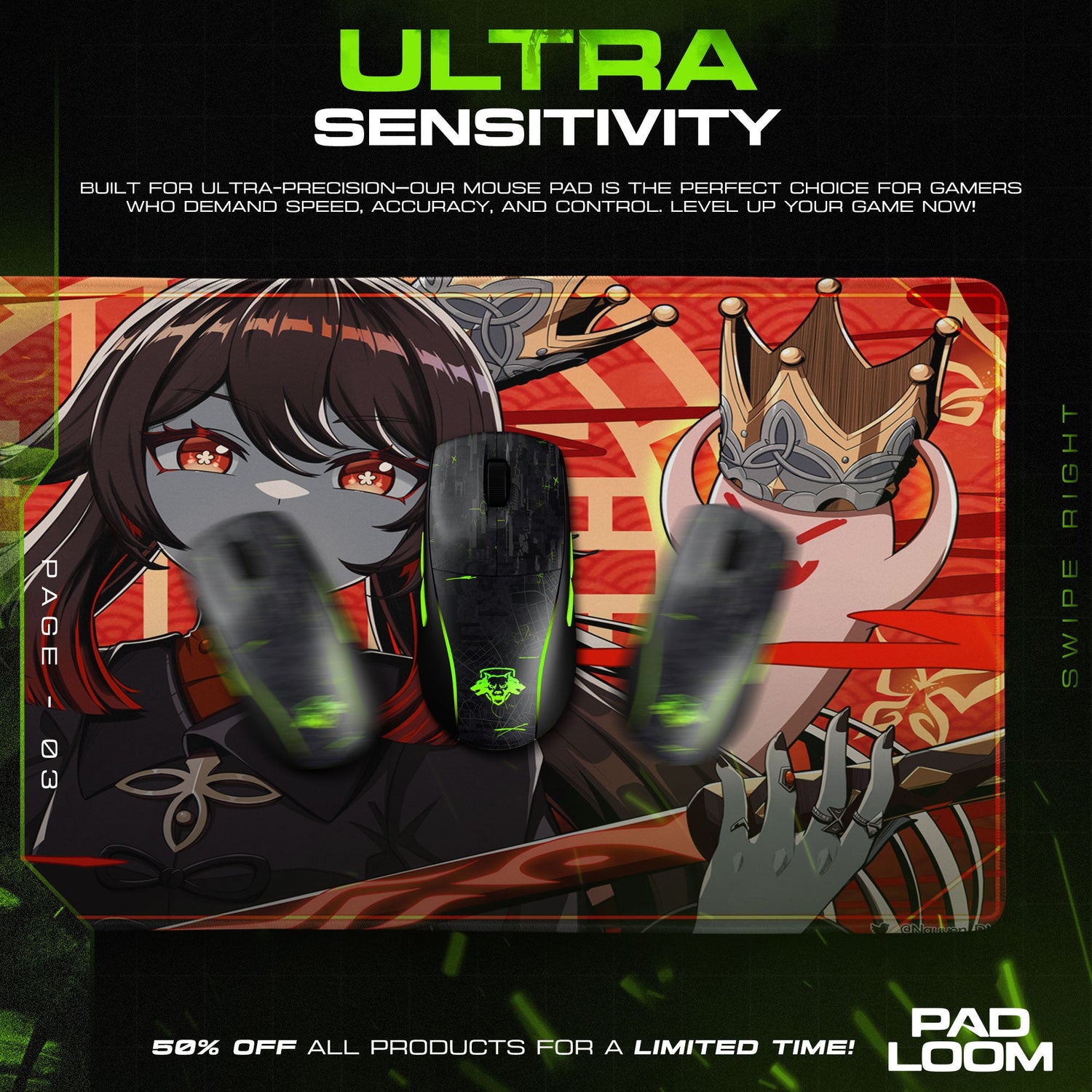 Genshin Impact Hu Tao Crown Mouse Pad, Anime Gaming Desk Mat Padloom