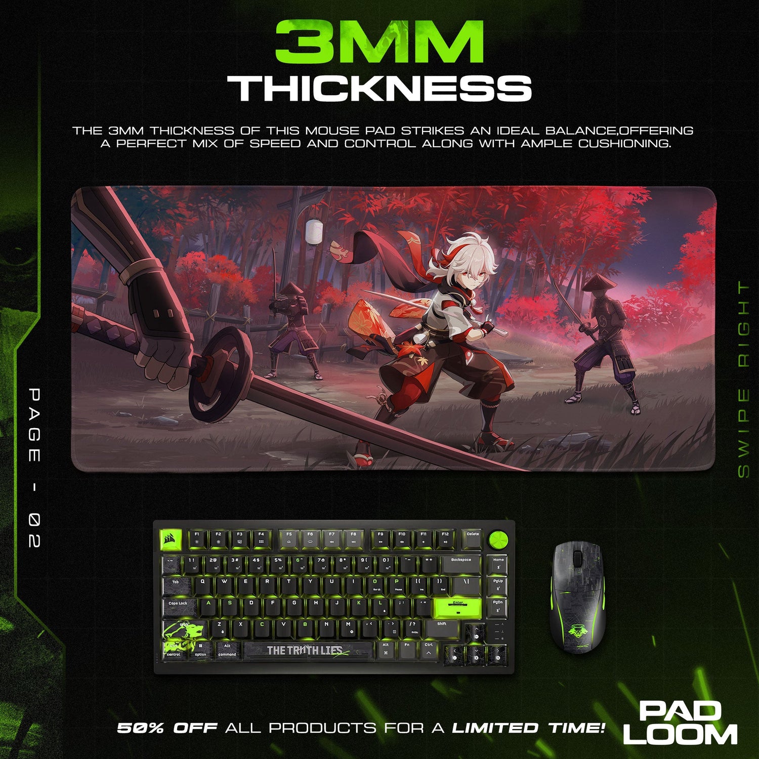 Genshin Impact Kazuha Duel Mouse Pad, Anime Gaming Desk Mat Padloom