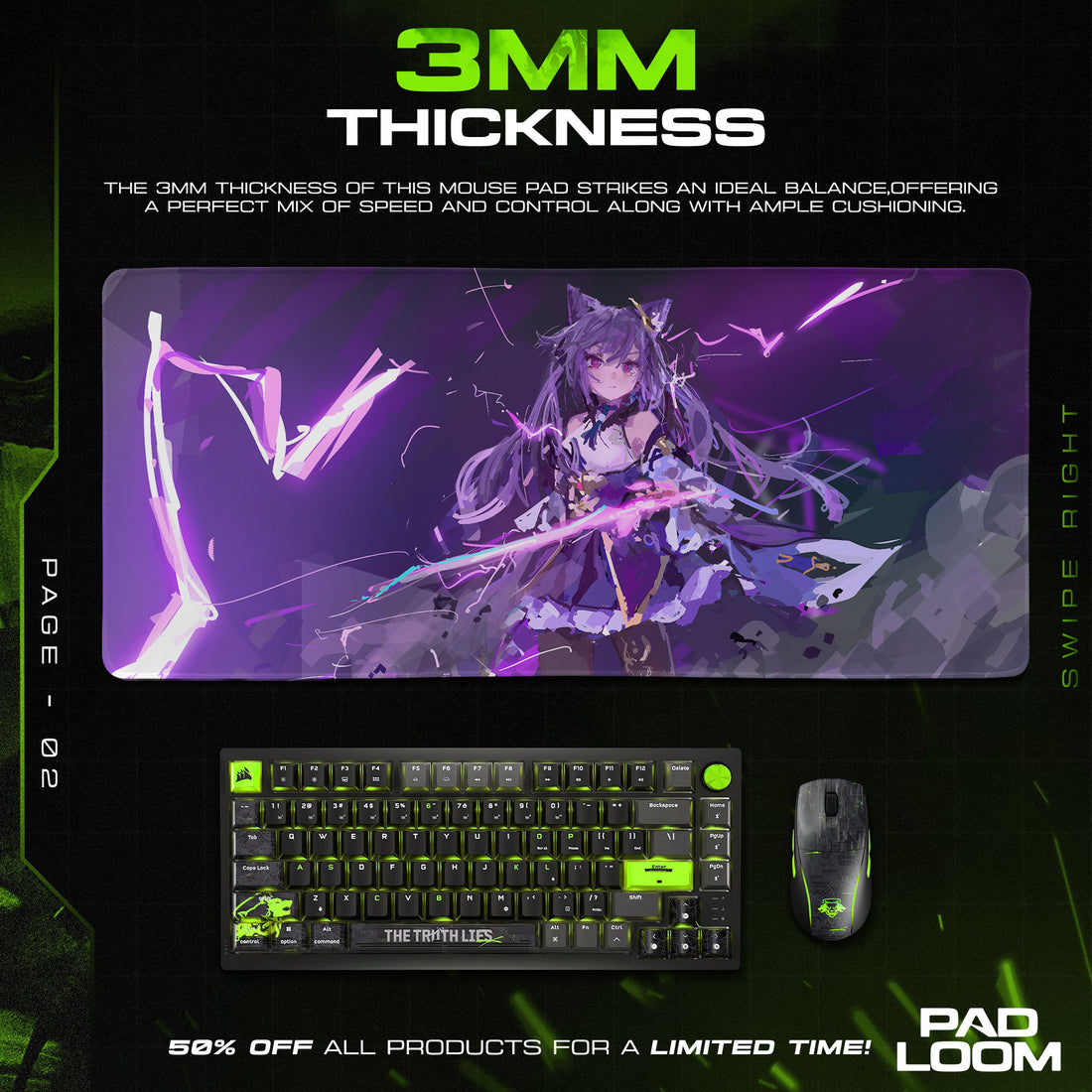 Genshin Impact Keqing Electro Slash Mouse Pad, Anime Gaming Desk Mat