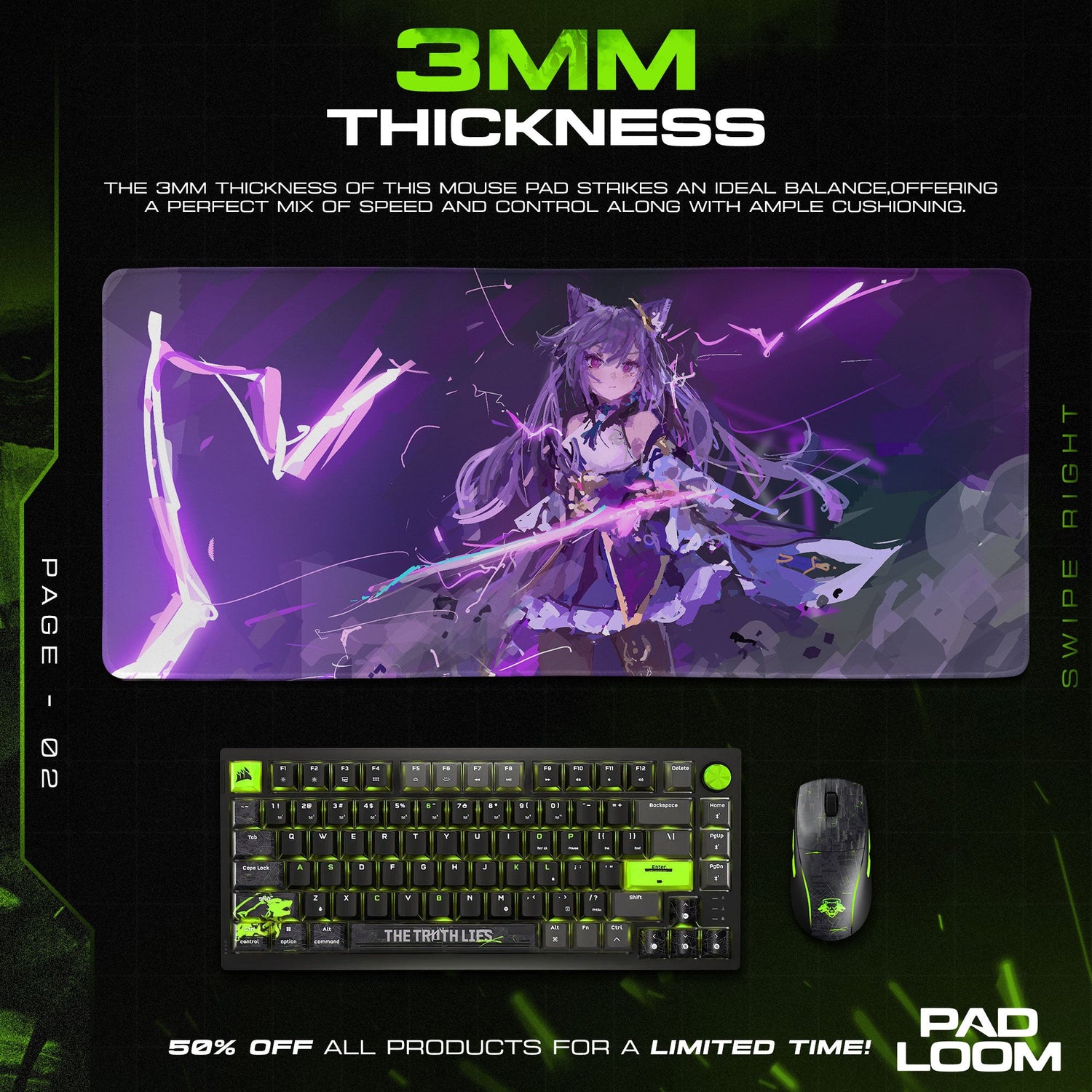 Genshin Impact Keqing Electro Slash Mouse Pad, Anime Gaming Desk Mat Padloom