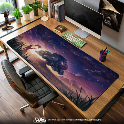 Genshin Impact Traveler & Paimon Tree Mouse Pad, Anime Gaming Desk Mat
