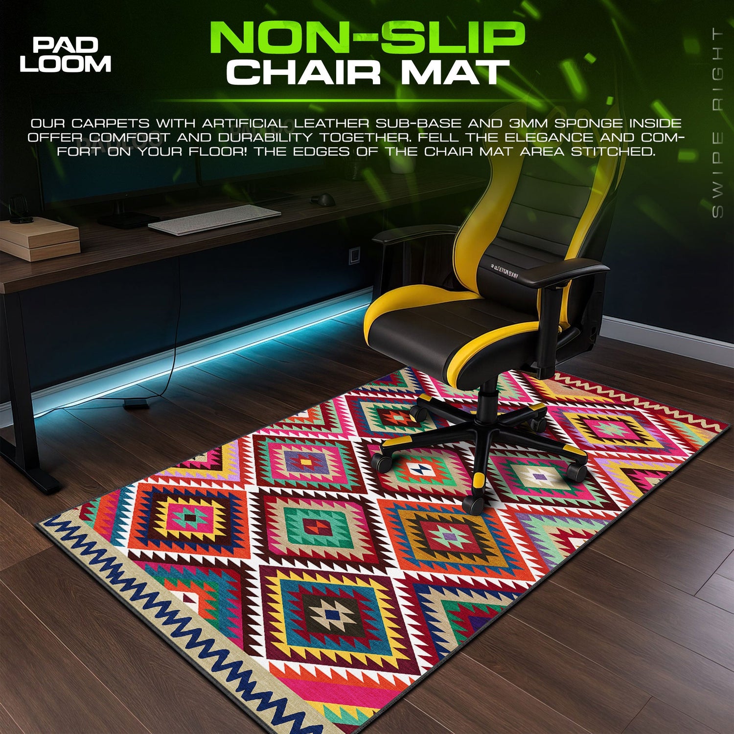 Geometric Rainbow Diamond Mouse Pad, Artistic Gamer Desk Mat Padloom