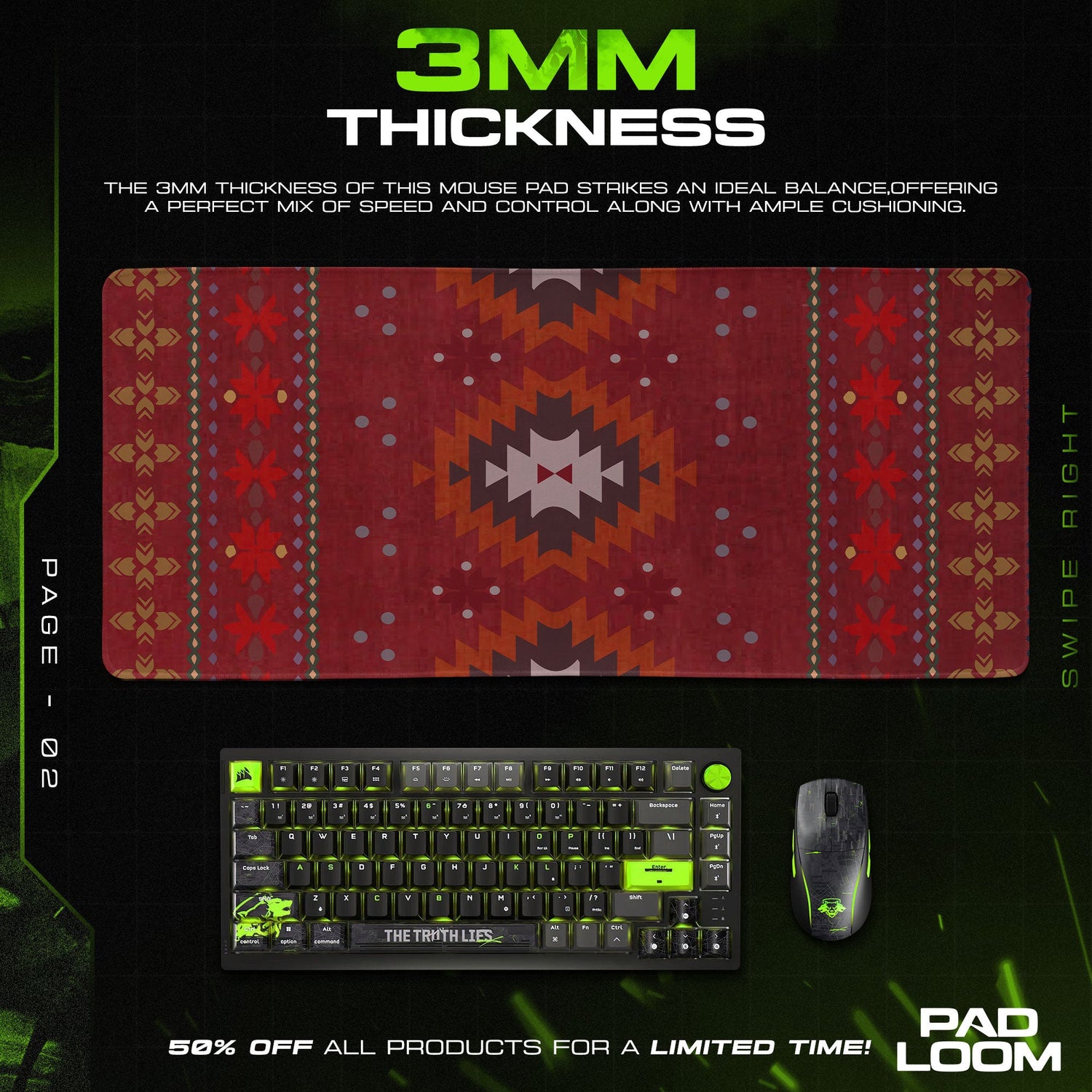 Geometric Tribal Pattern Mouse Pad, Artistic Gamer Desk Mat Padloom