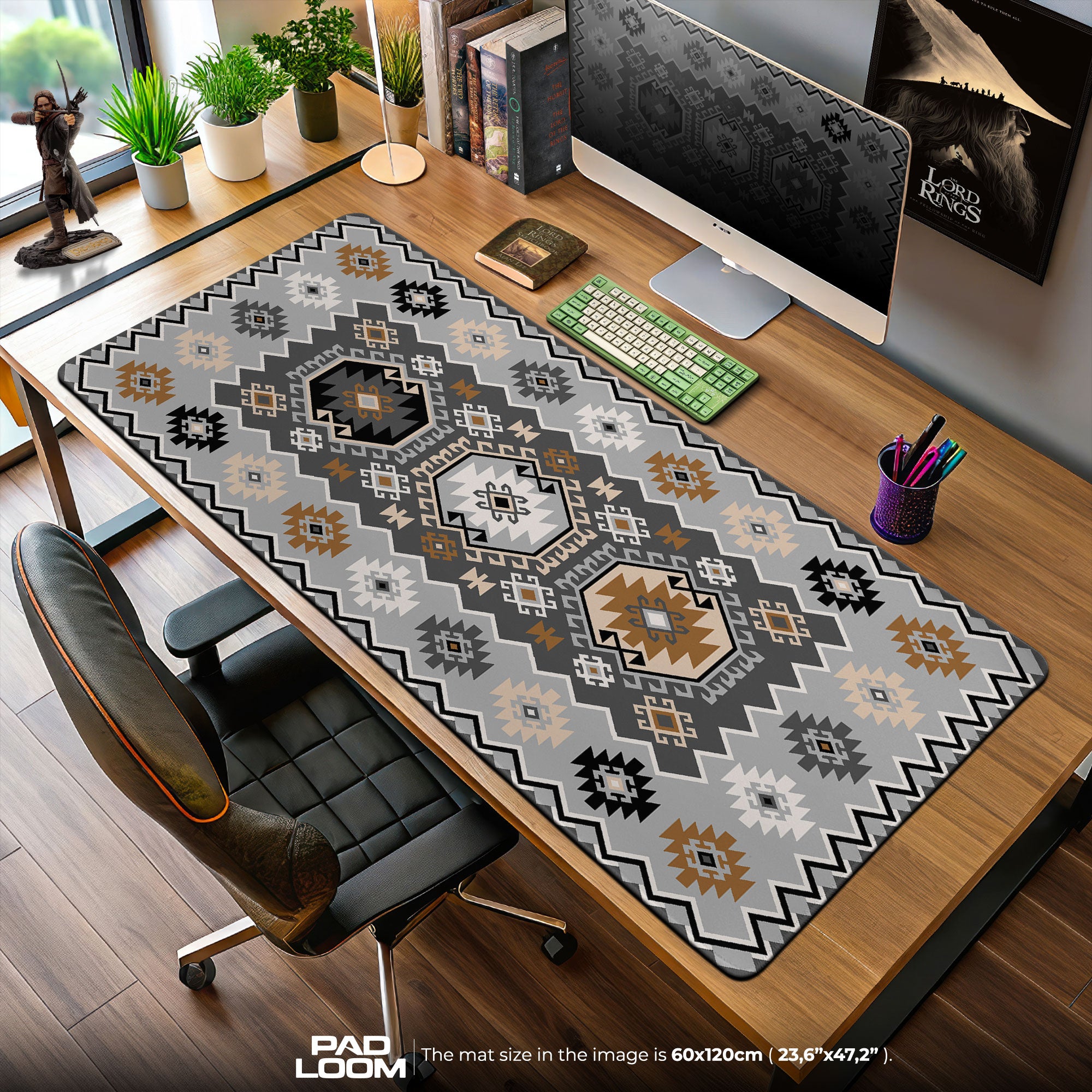 Geometric Tribal Pattern Mouse Pad, Modern Style Gaming Desk Mat