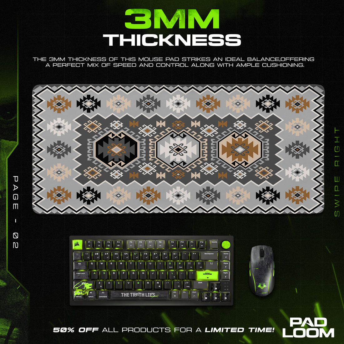 Geometric Tribal Pattern Mouse Pad, Modern Style Gaming Desk Mat
