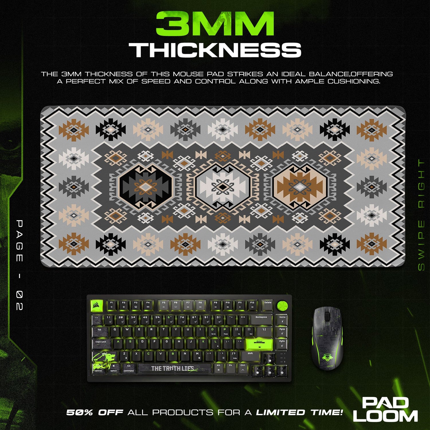 Geometric Tribal Pattern Mouse Pad, Modern Style Gaming Desk Mat Padloom