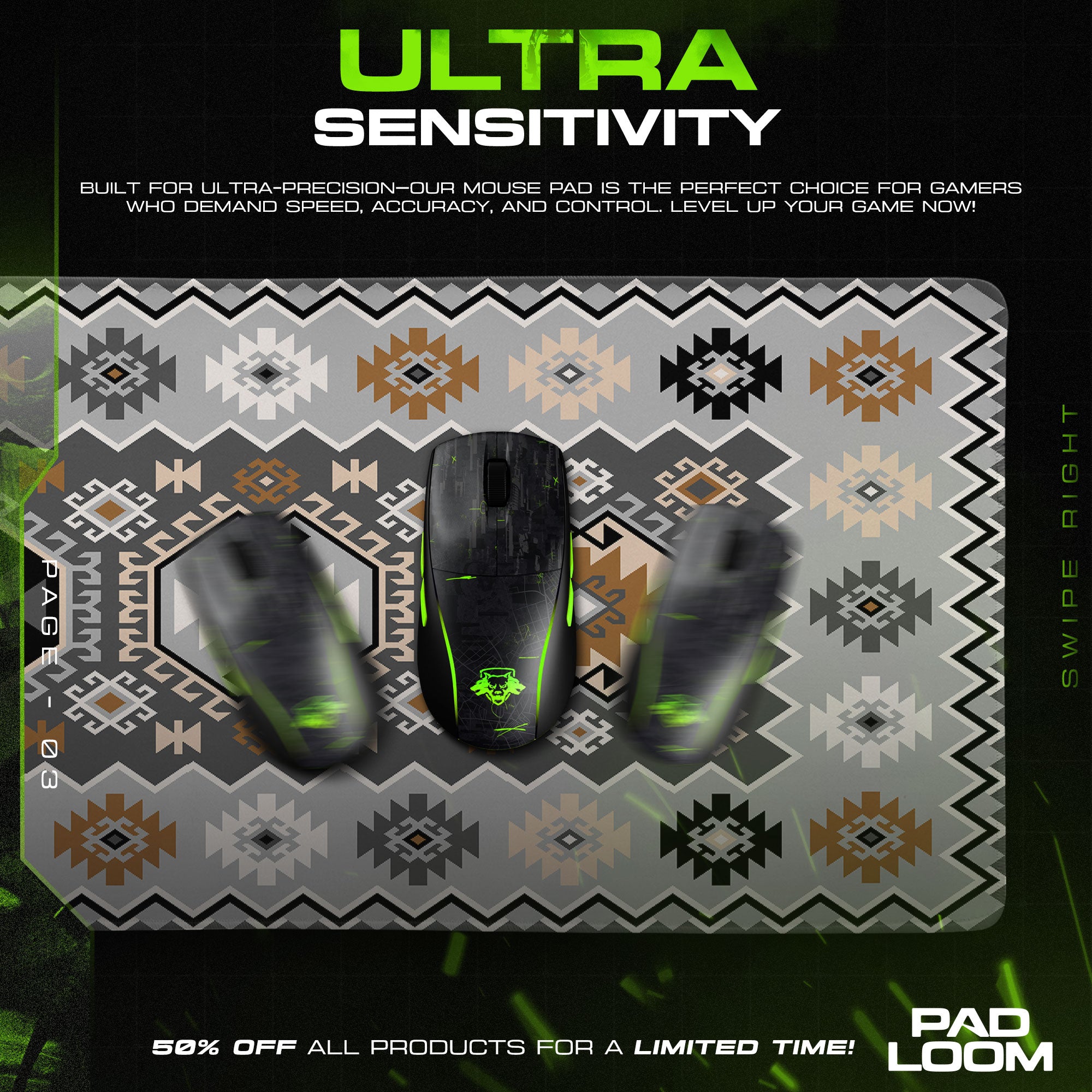 Geometric Tribal Pattern Mouse Pad, Modern Style Gaming Desk Mat