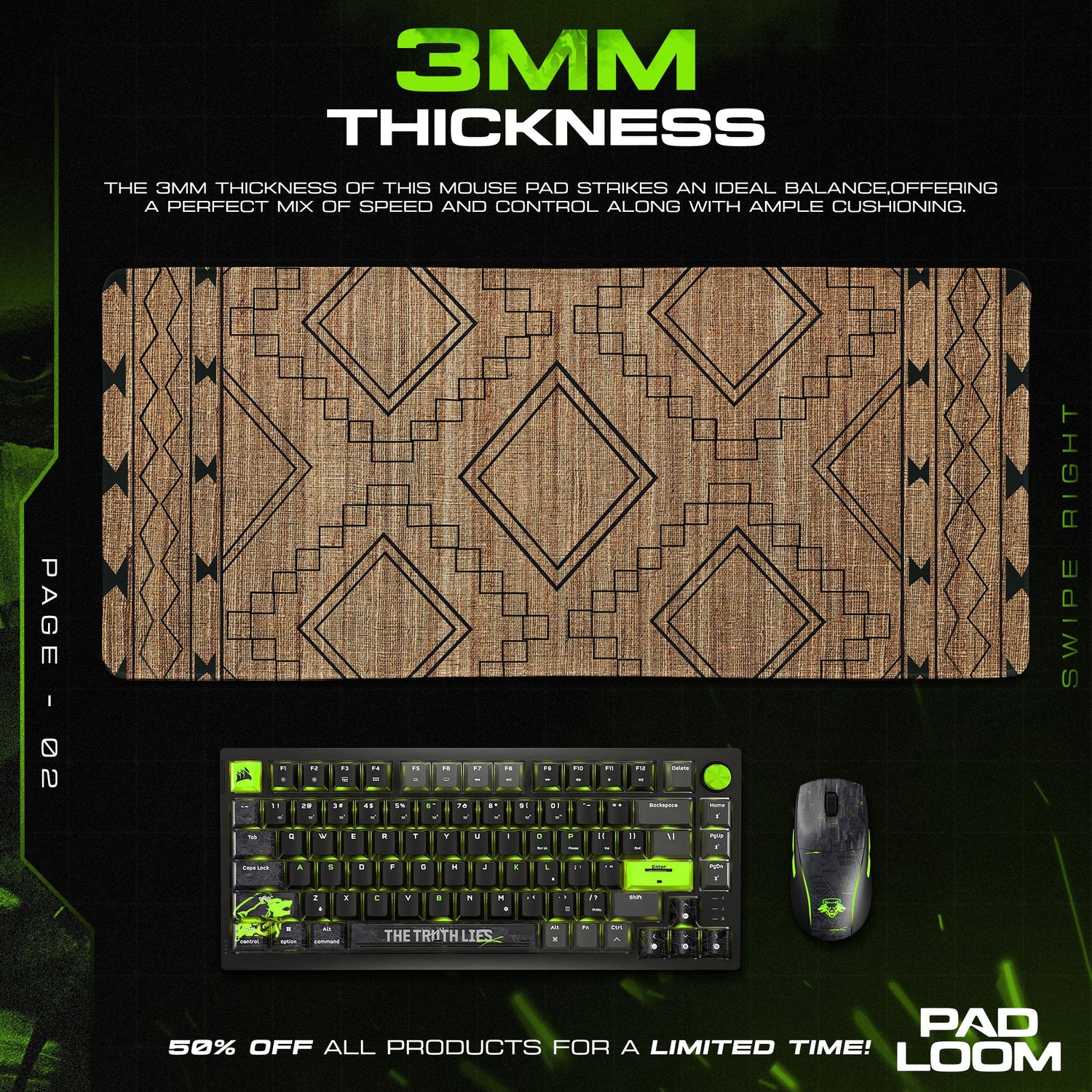 Geometric Woven Texture Mouse Pad, Artistic Gamer Desk Mat Padloom
