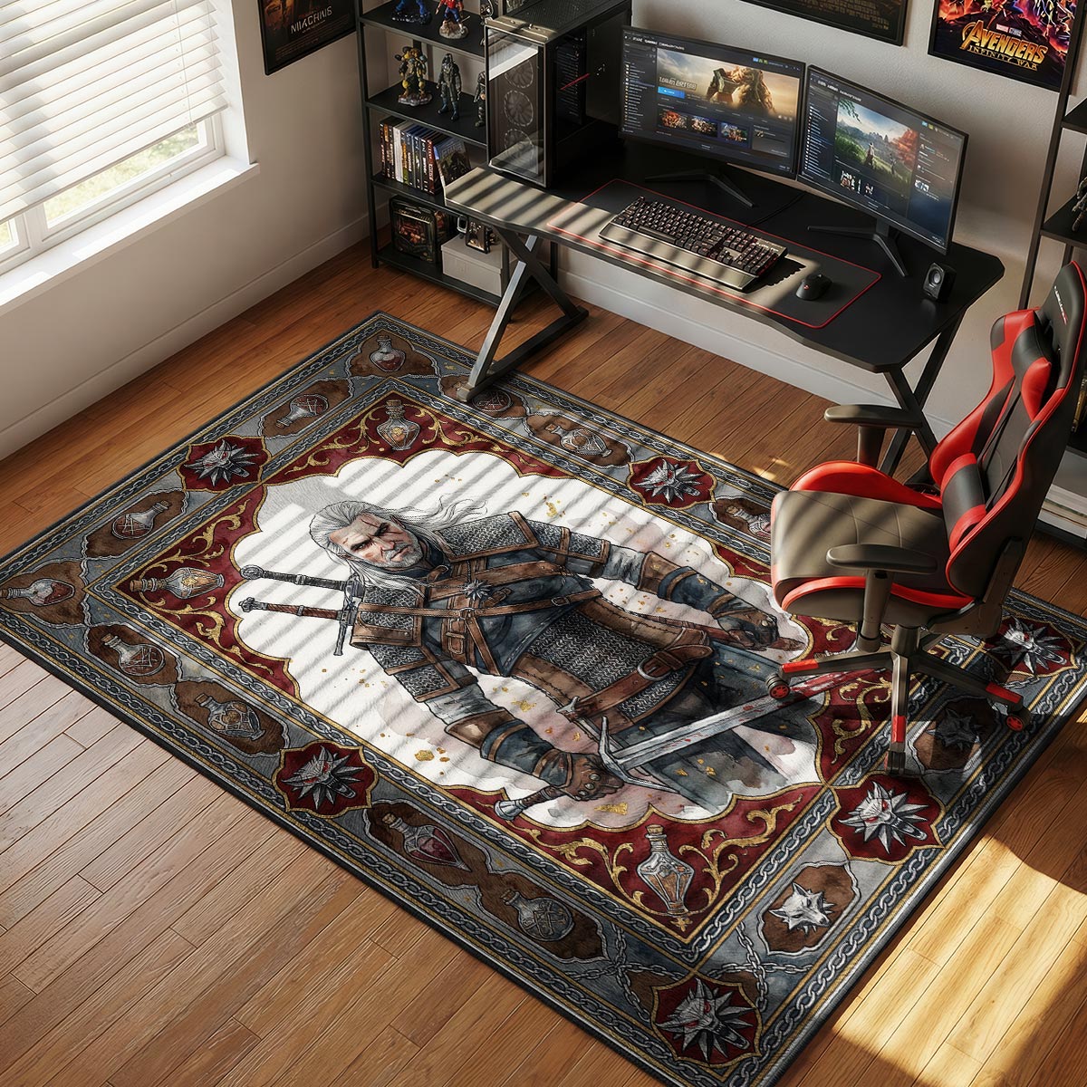 Geralt Wolf School Portrait Rug - The Witcher Chair Mat