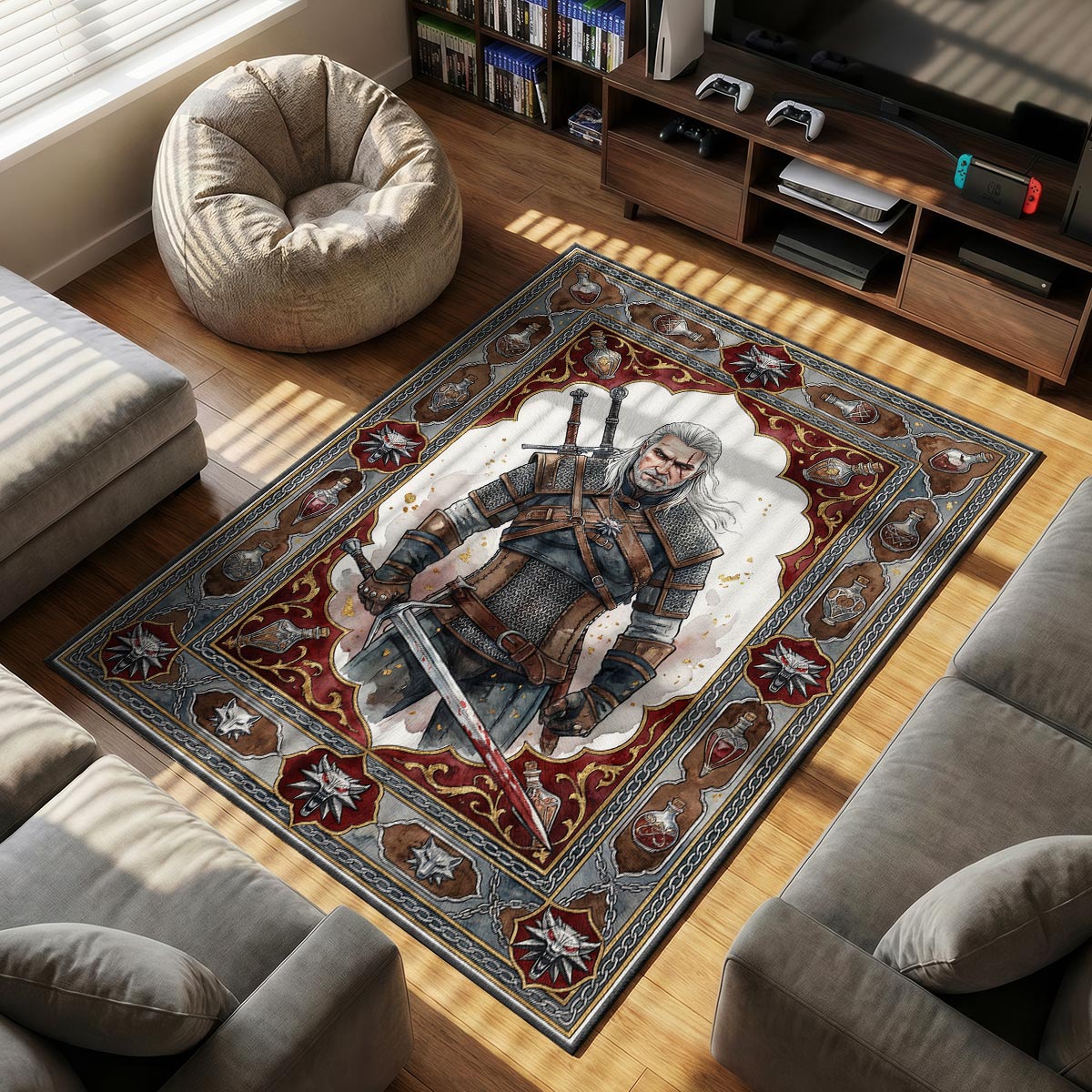 Geralt Wolf School Portrait Rug - The Witcher Chair Mat