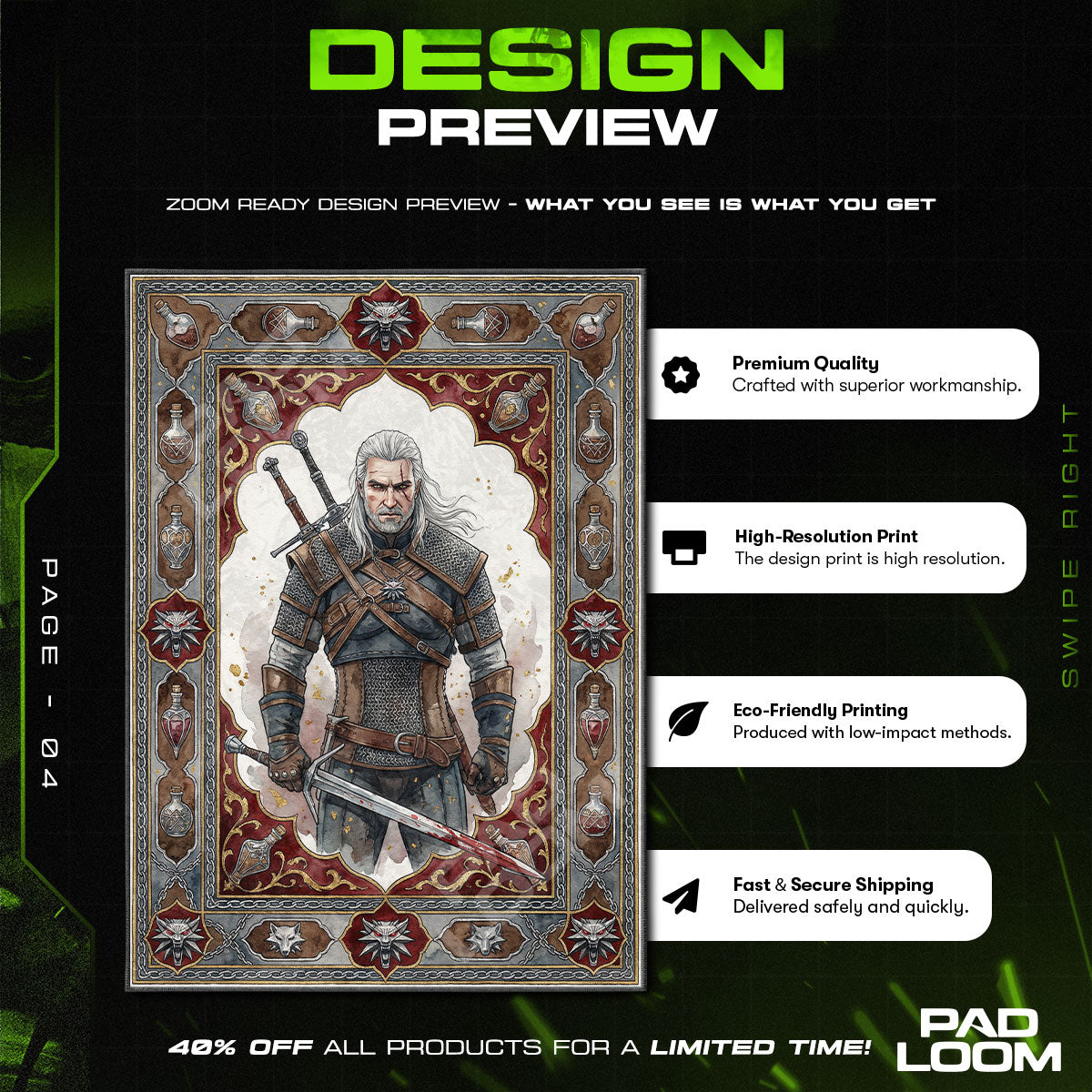 Geralt Wolf School Portrait Rug - The Witcher Chair Mat