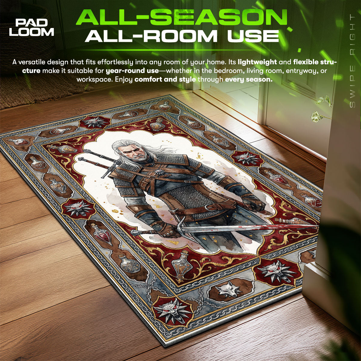 Geralt Wolf School Portrait Rug - The Witcher Chair Mat