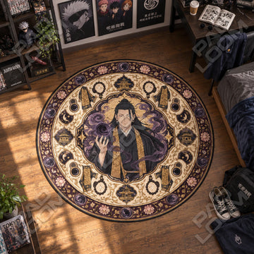Geto Smoke Jujutsu Kaisen round rug on a bedroom floor - Jujutsu Kaisen chair mat