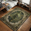 PUBG Ghillie suit sniper crouching in grass with rifle ornate green camouflage border gaming area rug and floor mat