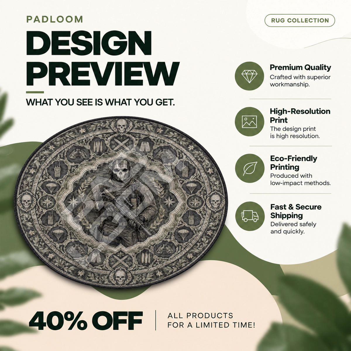 Ghost Camo Round Rug - Call of Duty Chair Mat
