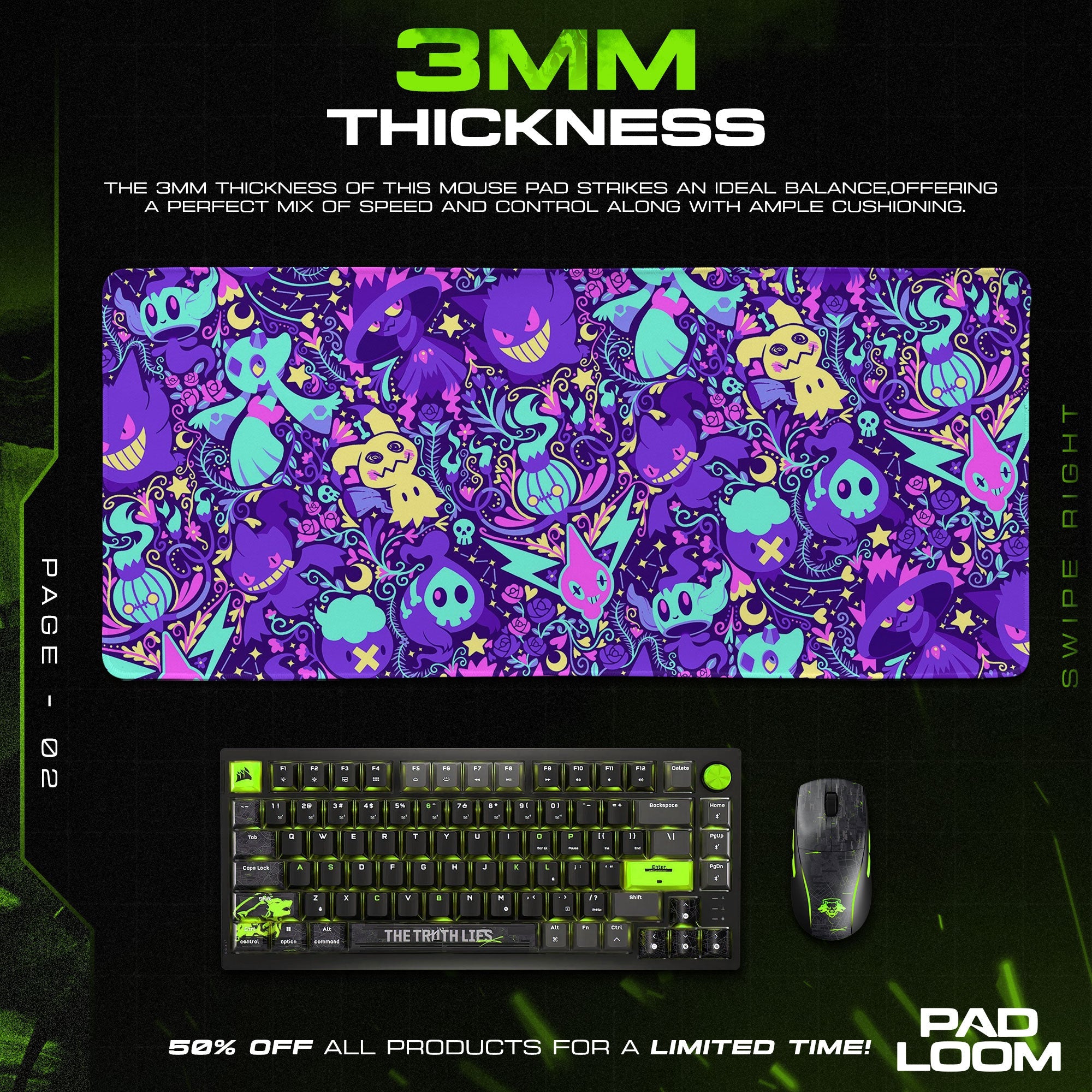 Ghost Type Pokémon Mouse Pad - Neon Spirit Anime Desk Mat Padloom