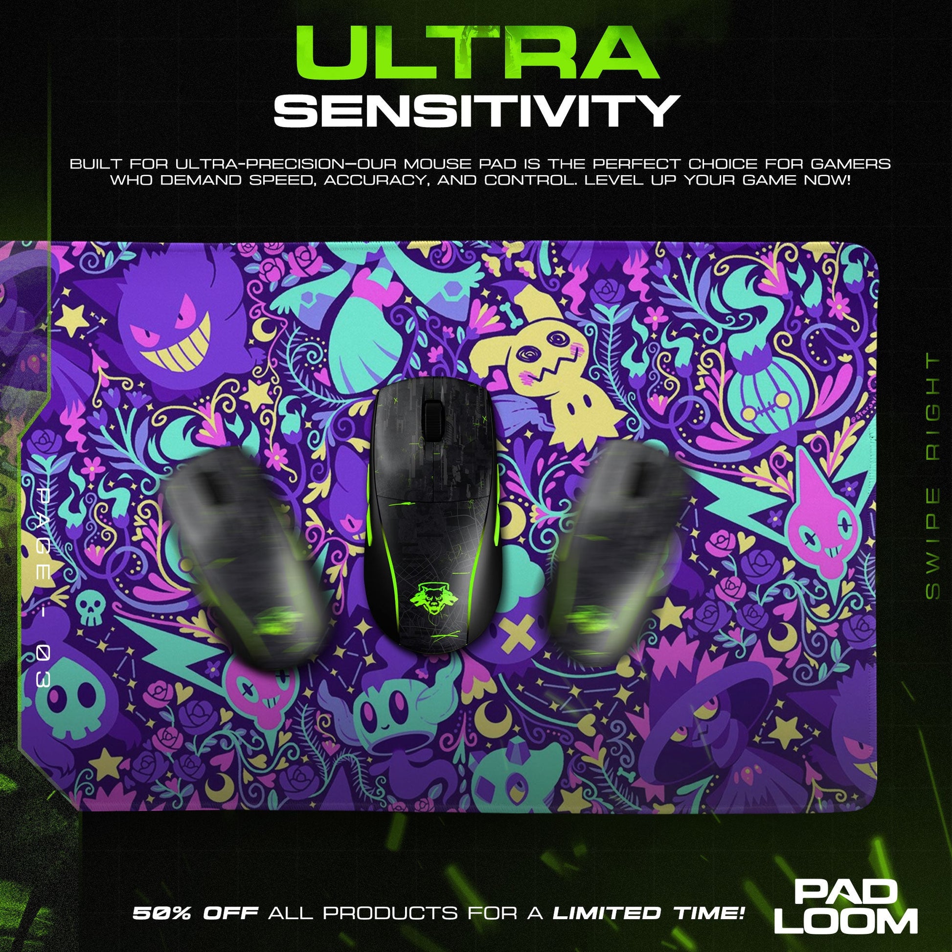 Ghost Type Pokémon Mouse Pad - Neon Spirit Anime Desk Mat Padloom