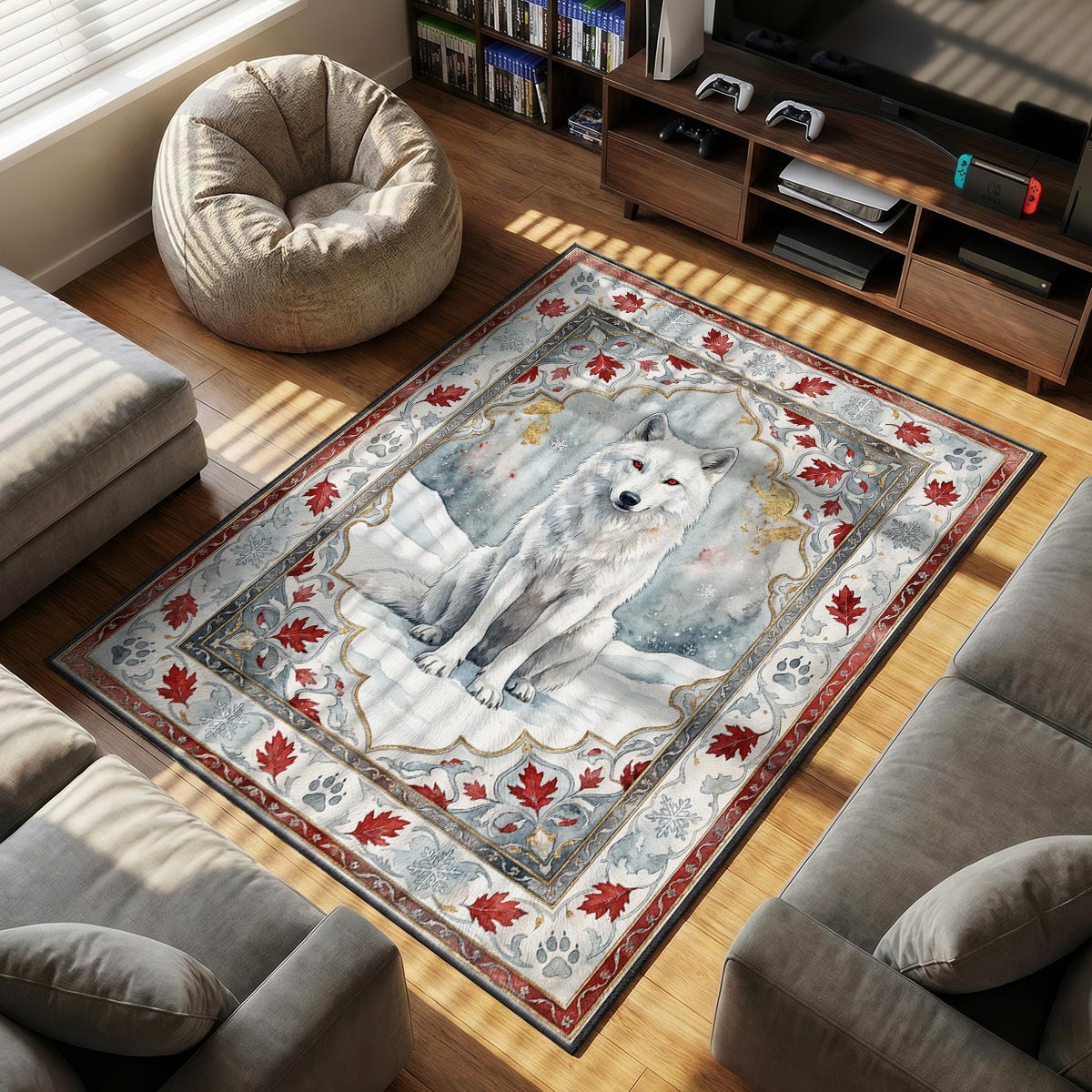 Ghost White themed area rug for home decor fans