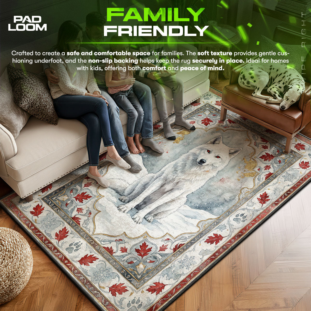 Ghost area rug showing full home decor artwork
