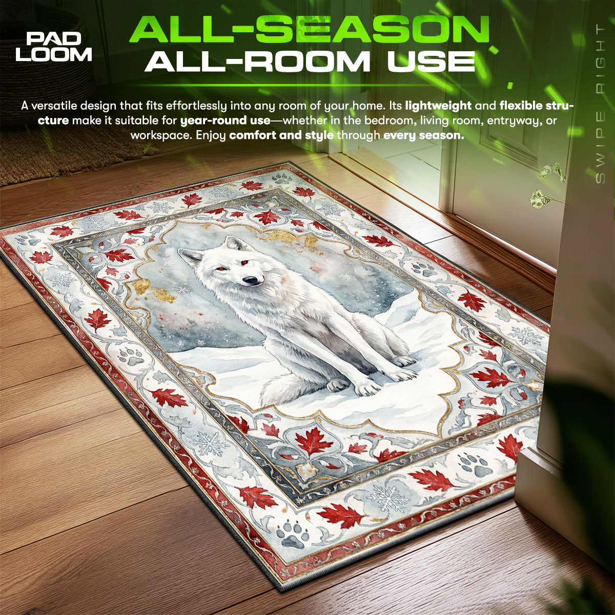 Ghost White Direwolf Winter Game Thrones Room fan rug — premium quality print