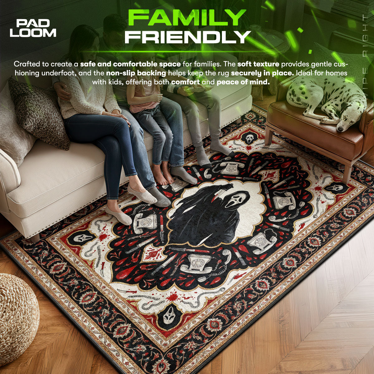 Ghostface area rug showing full home decor artwork