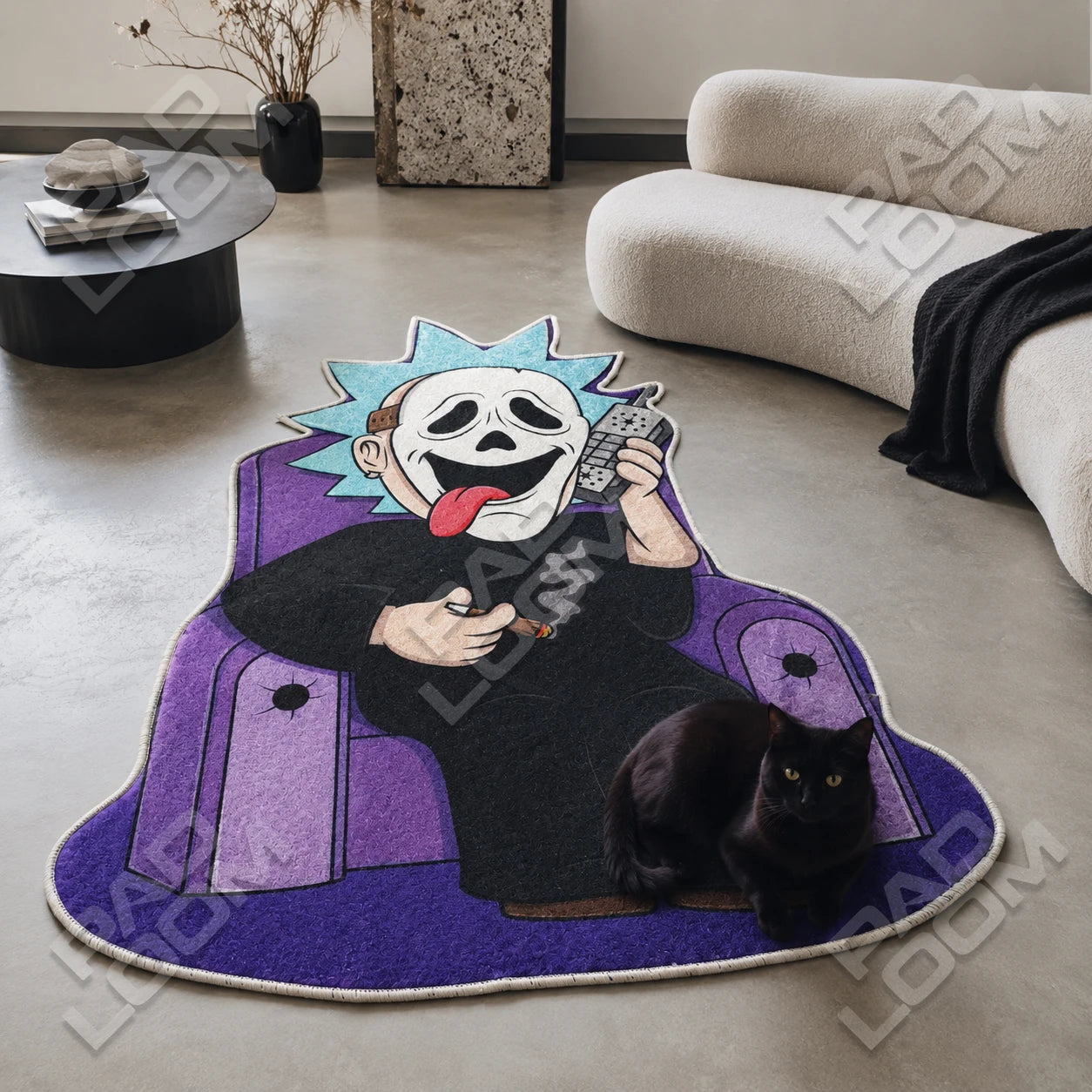 Ghostface Chair shaped rug close-up, soft washable pile