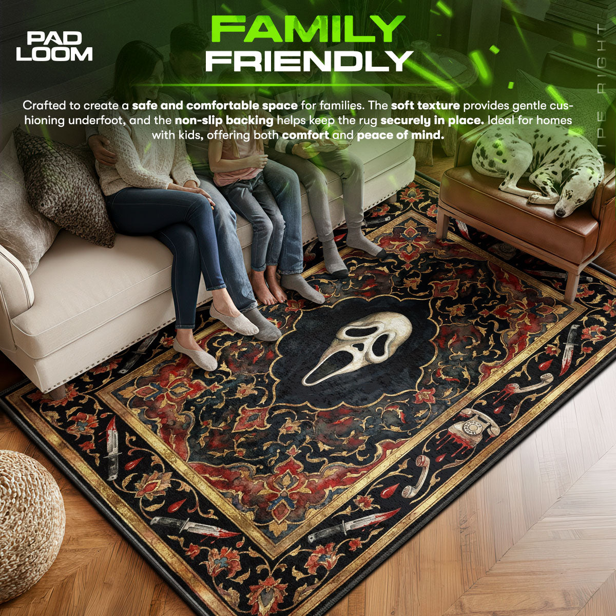 Ghostface area rug showing full home decor artwork