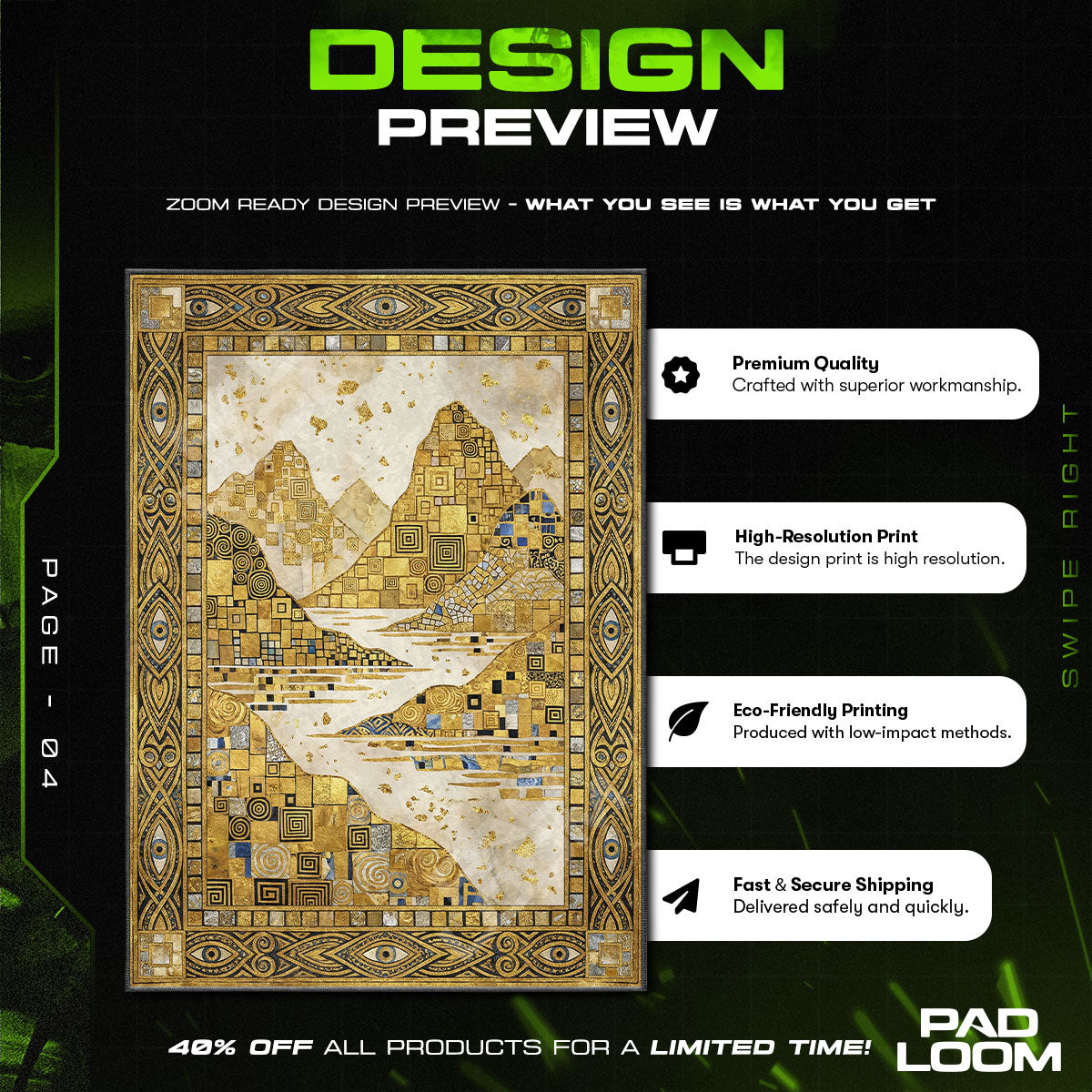 Gilded Mountain Mosaic Klimt Inspired Area rug — main product view