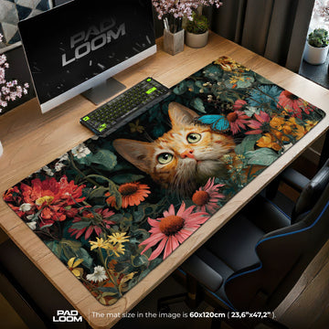 Ginger Cat Butterfly Mouse Pad - Cat Art Desk Mat