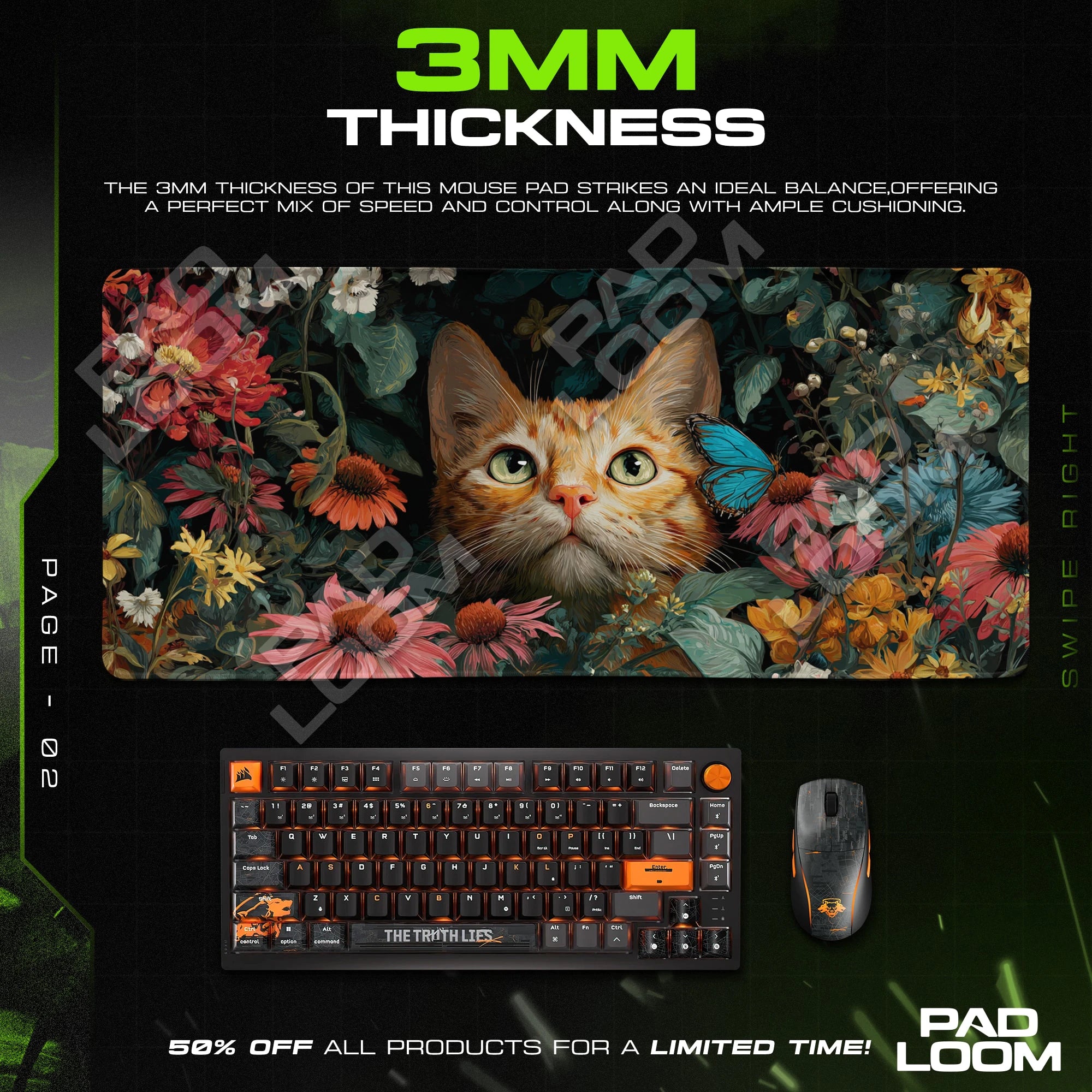 Ginger Cat Butterfly Mouse Pad - Cat Art Desk Mat