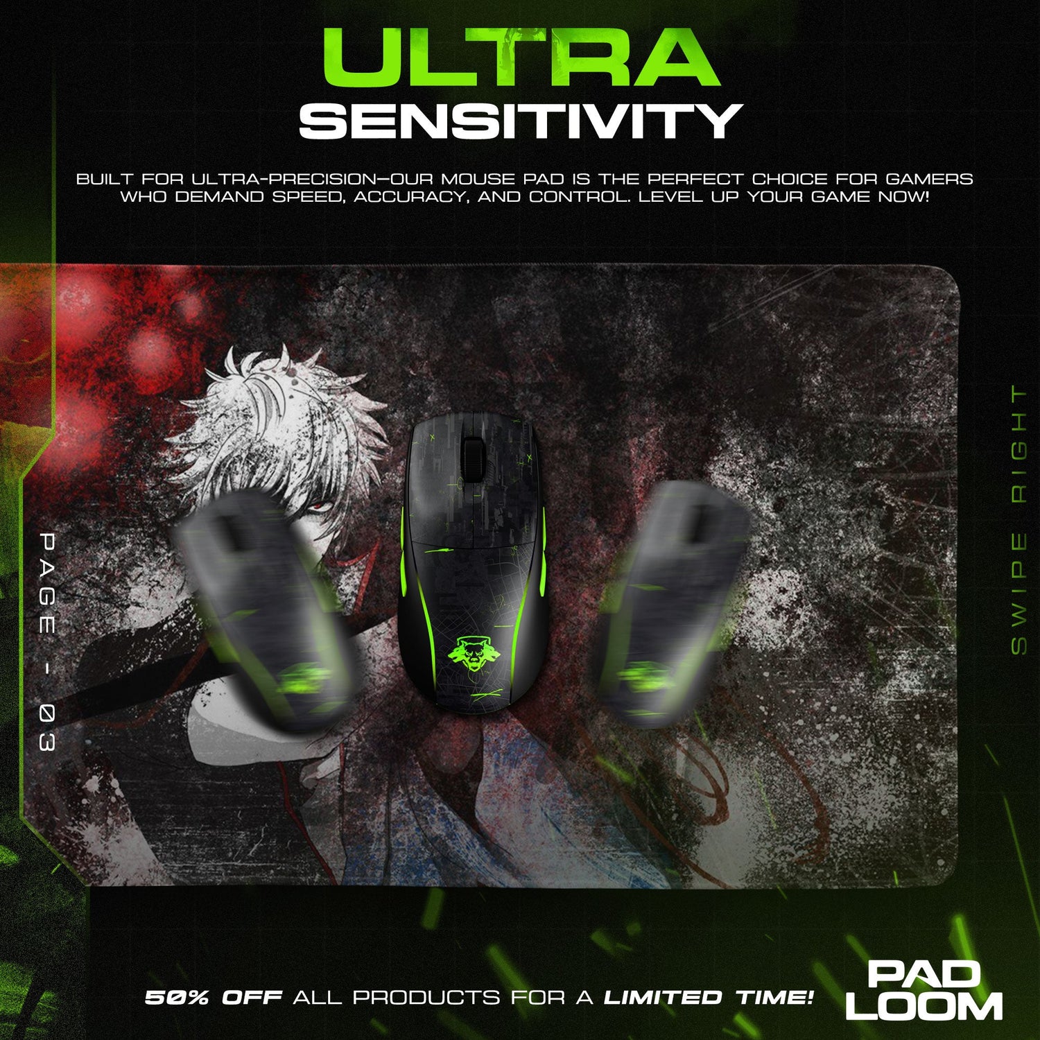 Gintoki Sakata Mouse Pad - Blood Moon Samurai Anime Desk Mat Padloom