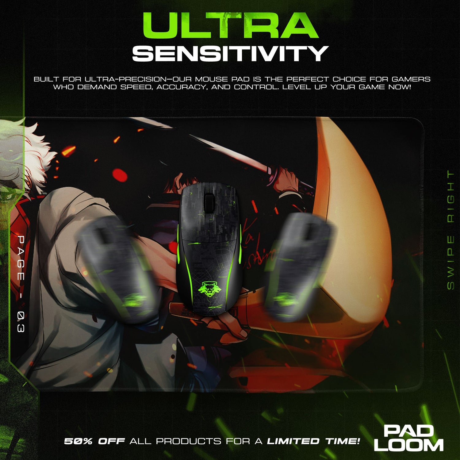 Gintoki Sakata Mouse Pad - Crimson Resolve Anime Desk Mat Padloom