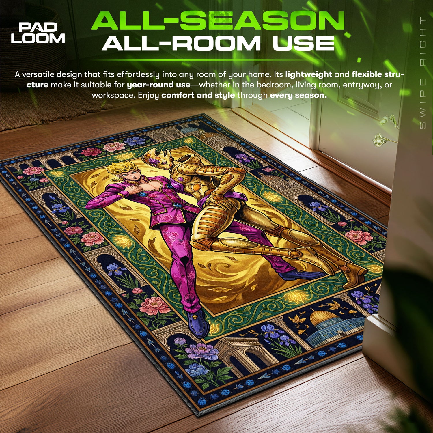 Giorno Giovanna Golden Wind JoJo's Bizarre Chair fan rug — premium quality print