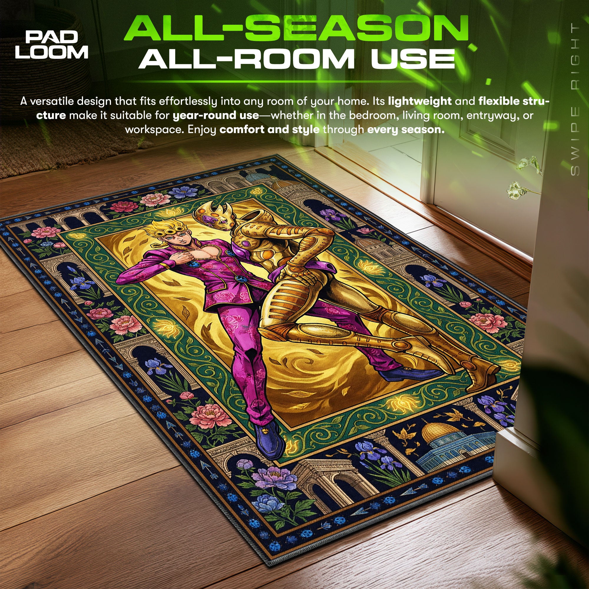 Giorno Giovanna Golden Wind JoJo's Bizarre Chair fan rug — premium quality print