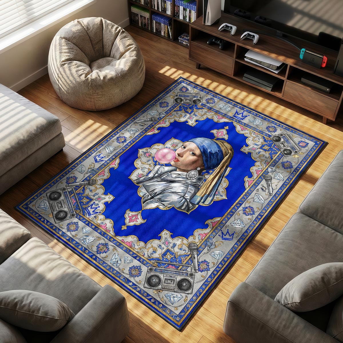 Pearl Earring themed area rug for home decor fans
