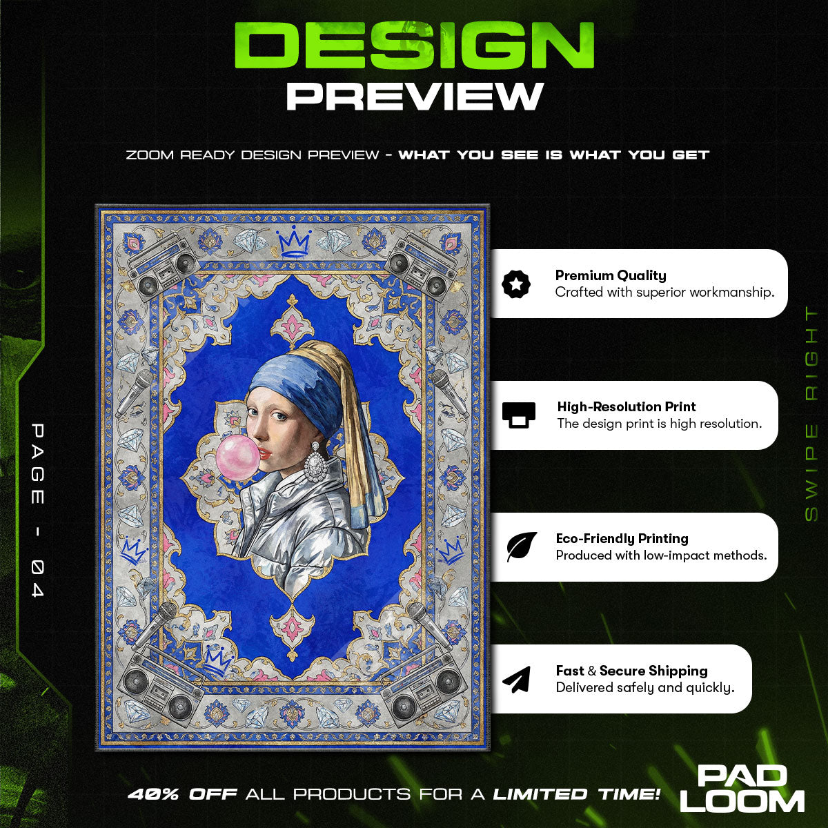 Art character design printed on rug