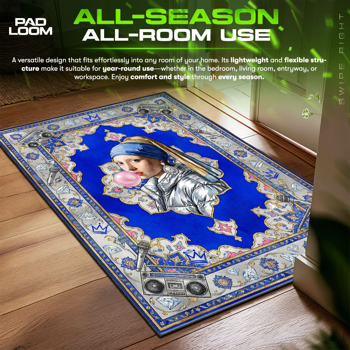 Pearl Earring Bubblegum Streetwear Art fan rug — premium quality print