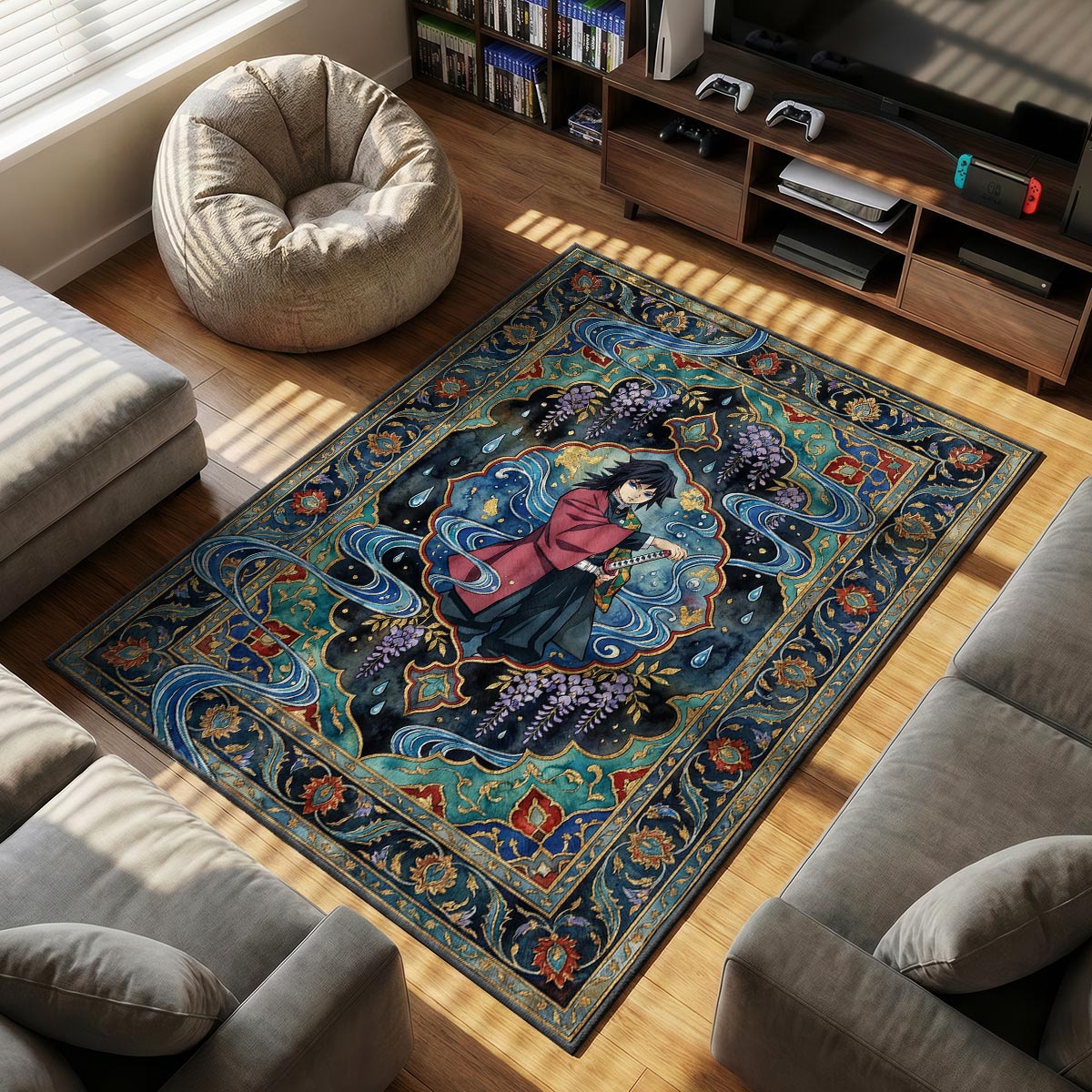Giyu Tomioka themed area rug for home decor fans