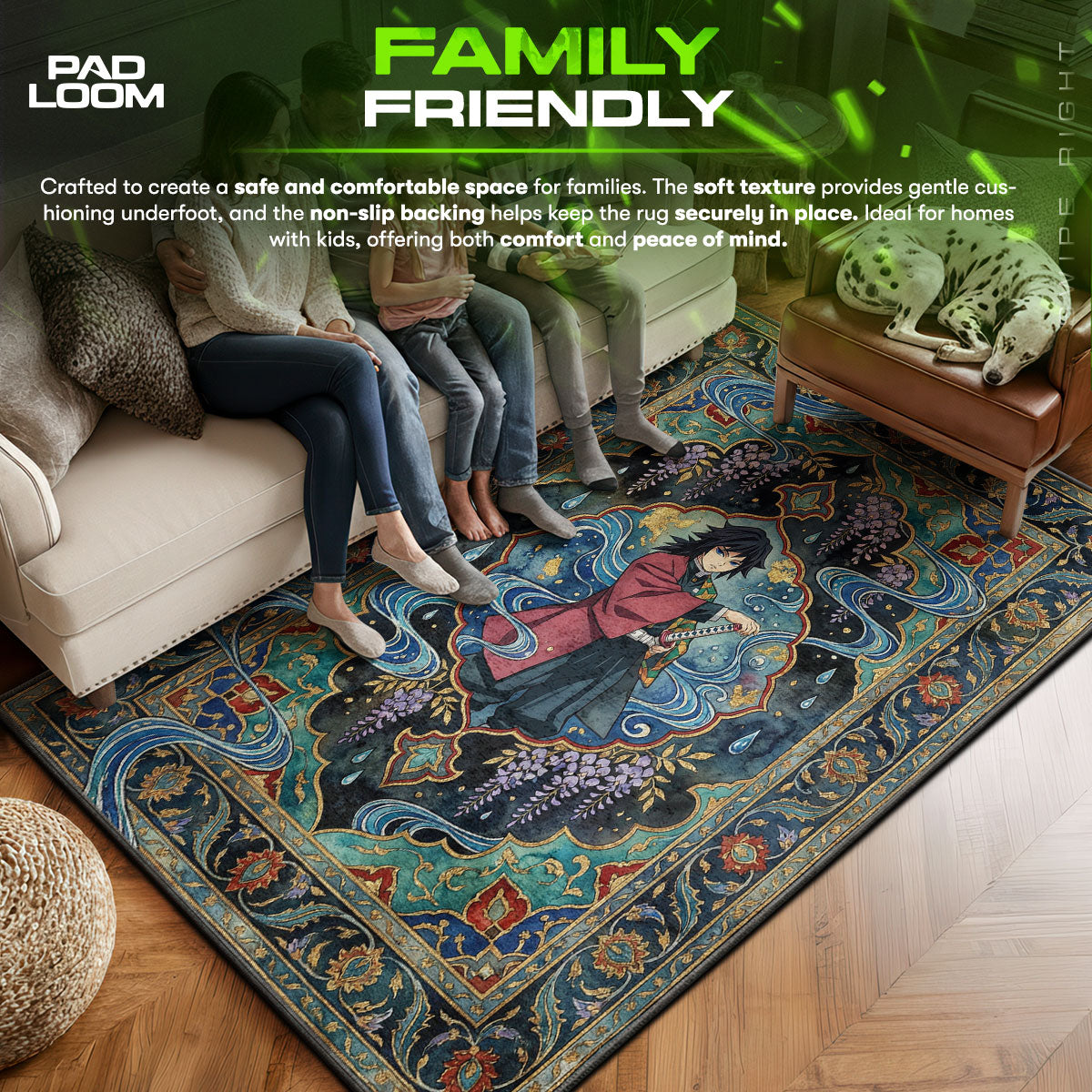Giyu area rug showing full home decor artwork