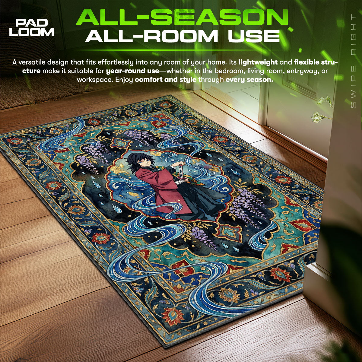 Giyu Tomioka Water Breathing Demon Slayer Chair fan rug — premium quality print