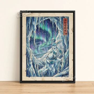 Glaceon Aurora Pokemon poster - framed canvas wall art in a black frame