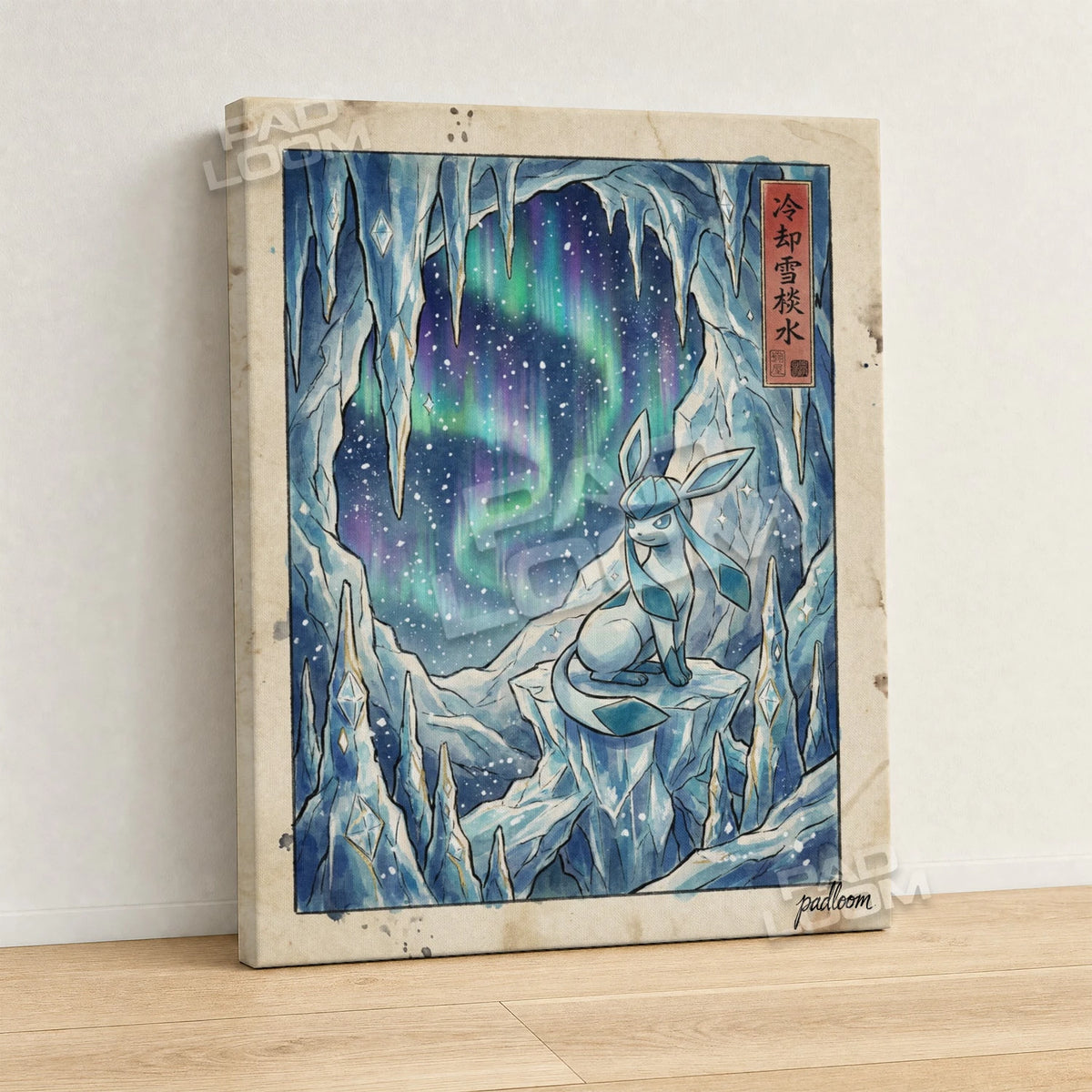 Glaceon Aurora Pokemon canvas wall art - gallery-wrapped canvas print, side view