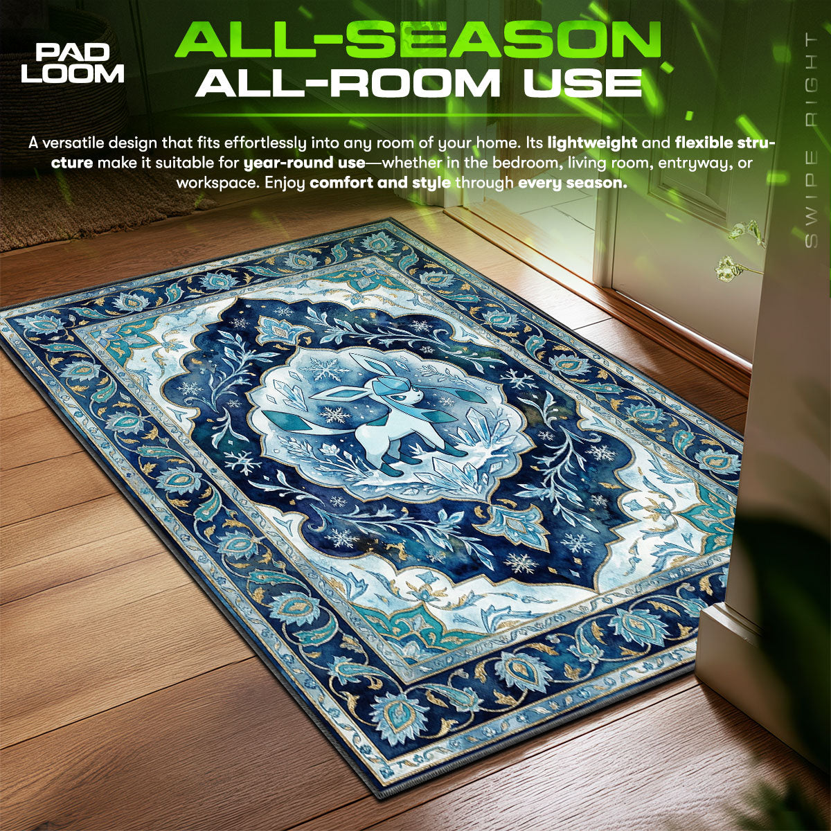 Glaceon Frozen Tundra Chair fan rug — premium quality print