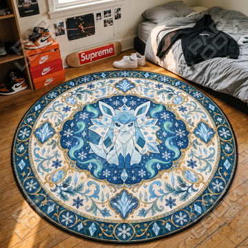 Glaceon Snowflake Pokemon round rug on a bedroom floor - Pokemon chair mat