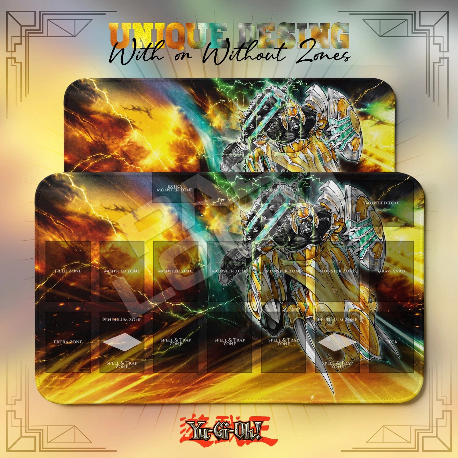 Gladiator Beast Essedarii Playmat – With Zones and Without Zones layouts compared
